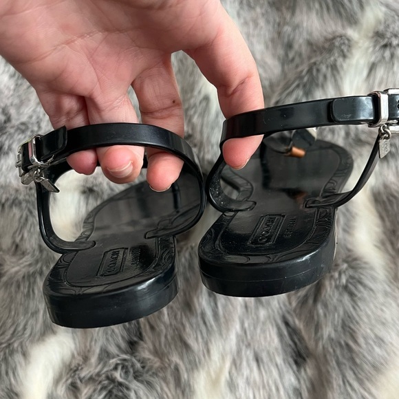 COACH Picadilly Black Jelly T Strap Logo Sandals 6 - Picture 2 of 7
